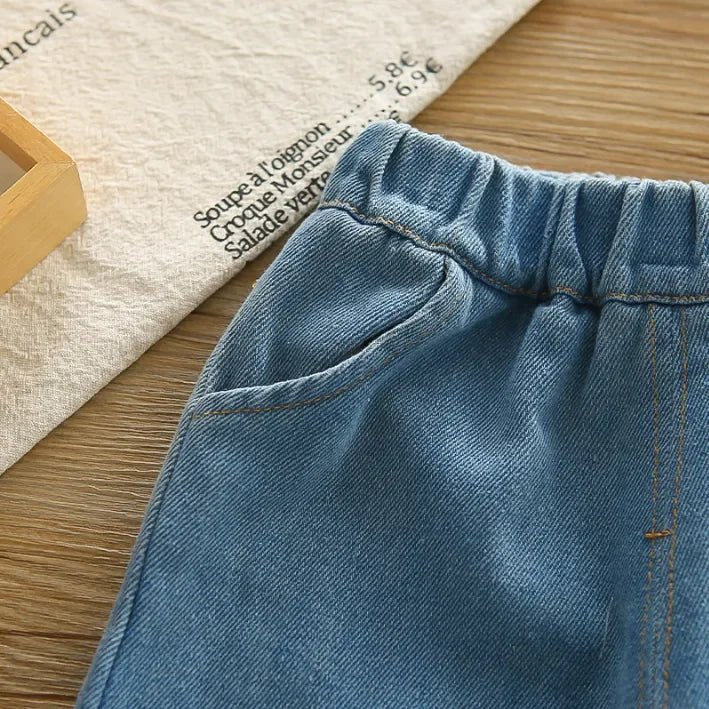 1 - 5 Yaş Kız Ayıcık İşlemeli Dantelli Jean Etekli Takım - MAKKA