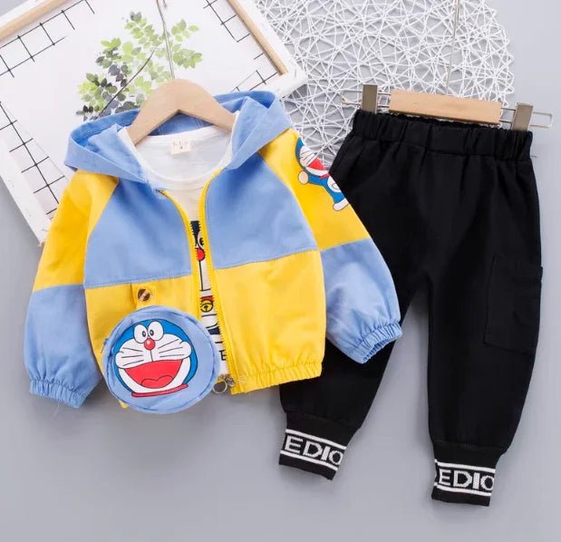 %100 Pamuk 3 Parçalı Çocuk Takım Düğmeli Uzun Kollu Esnek - MAKKA