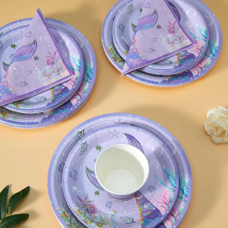 100'lü Mor Balık Kuyruğu Tek Kullanımlık Parti Servis Seti - MAKKA