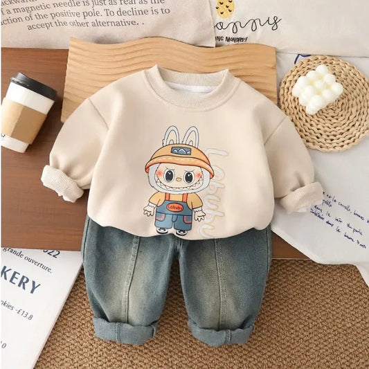 1–5 Yaş Unisex Karakter Baskılı Uzun Kollu Sweat Pantolon Takım - MAKKA
