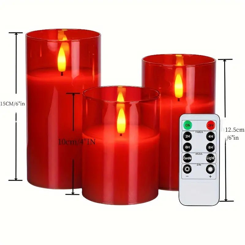 3 Adet Kırmızı Alevsiz Kumandalı Elektronik Mum Seti Zamanlayıcı - MAKKA