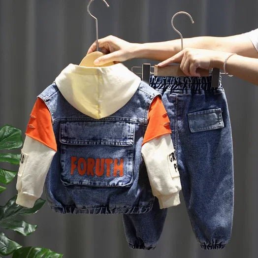 3 Parçalı Erkek Çocuk Kot Takımı Uzun Kollu Ceket Pantolon - MAKKA