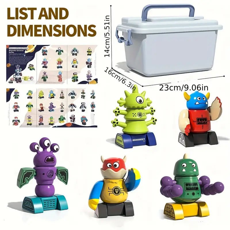 35 Parça Manyetik Canavar Robot Yapı Taşı Seti Saklama Kutulu - MAKKA