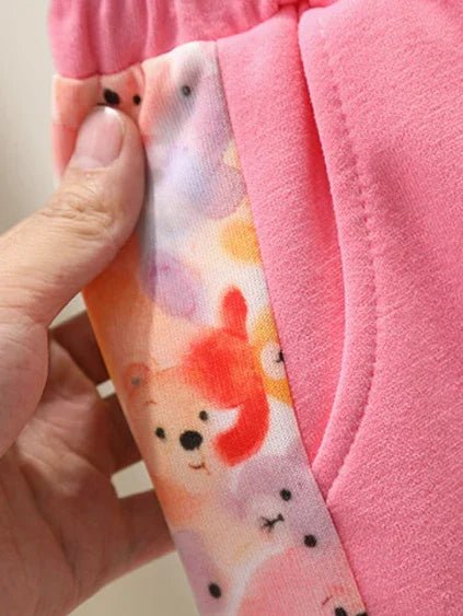 3D Baskılı Pembe Lacos Yaka Kız Çocuk Takımı 2 - 7 Yaş - MAKKA