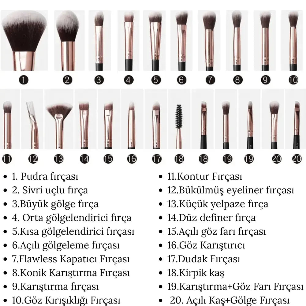 20 Adet Profesyonel Makyaj Fırçası Seti - MAKKA