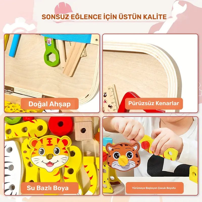 Ahşap Hayvan Montaj Kutusu Çocuklar İçin Eğitici Yapboz Seti - MAKKA