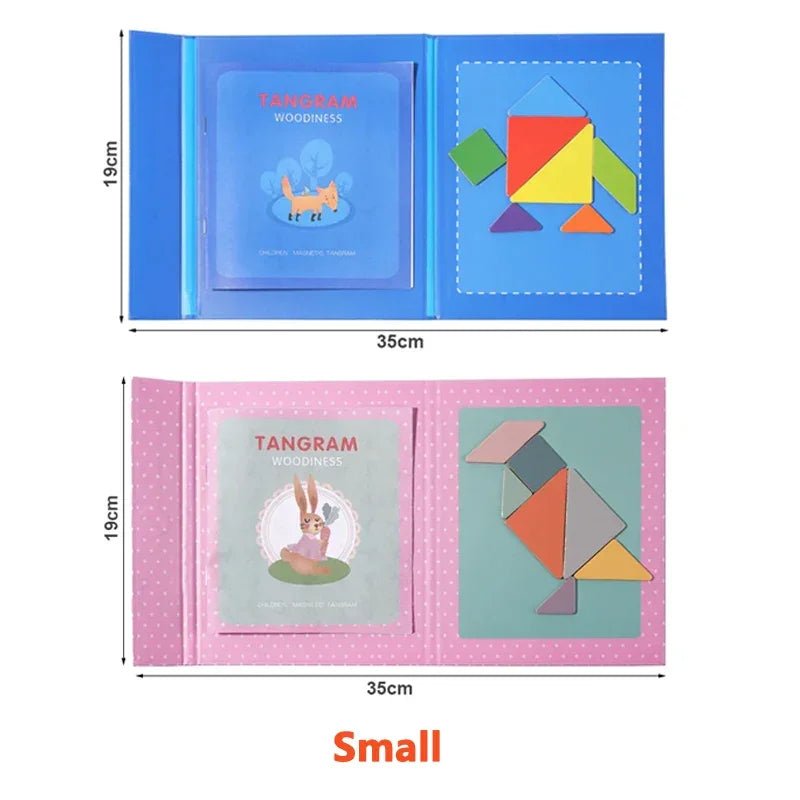 Ahşap Manyetik Tangram Yapboz Kitabı Montessori Taşınabilir Eğitici Oyuncak - MAKKA