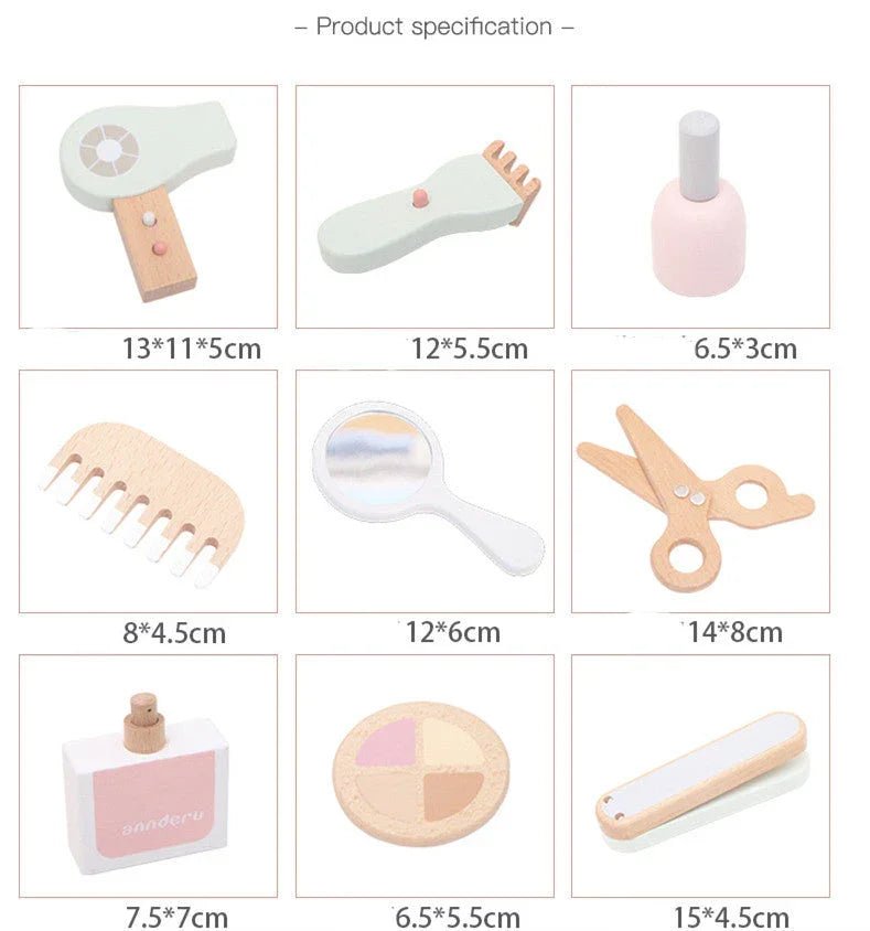 Ahşap Montessori Güzellik Seti Rol Yapma Güvenli Eğitici Taşınabilir - MAKKA