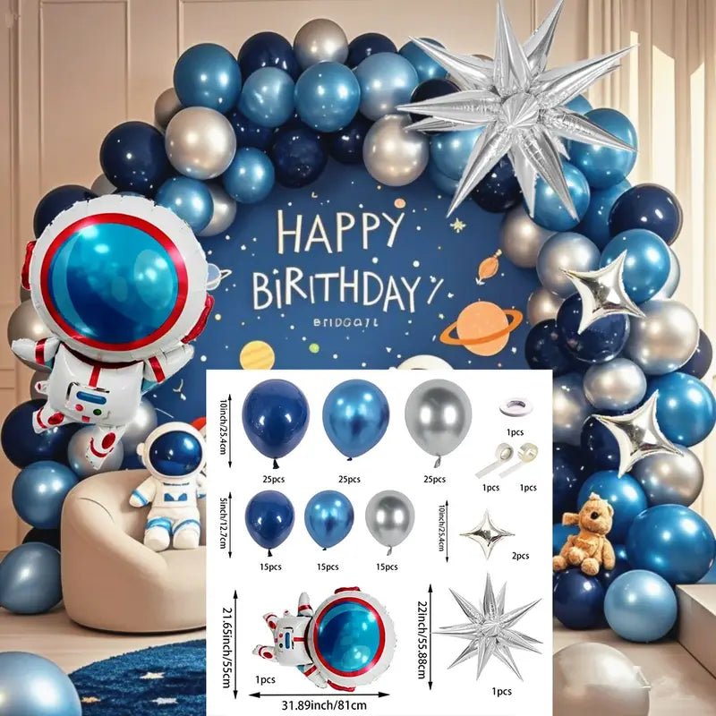 Astronot Temalı 127 Parça Metalik & Pastel Mavi Balon Seti - MAKKA