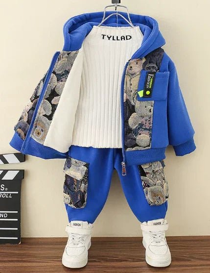 Ayıcık Baskılı Mavi Erkek Çocuk Takım – Yumuşak Esnek Rahat - MAKKA