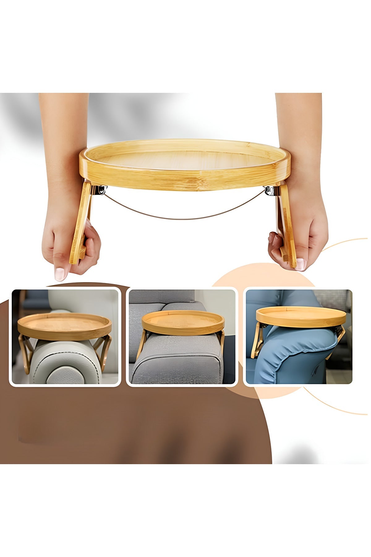 Bambu Koltuk Kenarı Yuvarlak Yan Sehpa Tepsi 20 cm - MAKKA