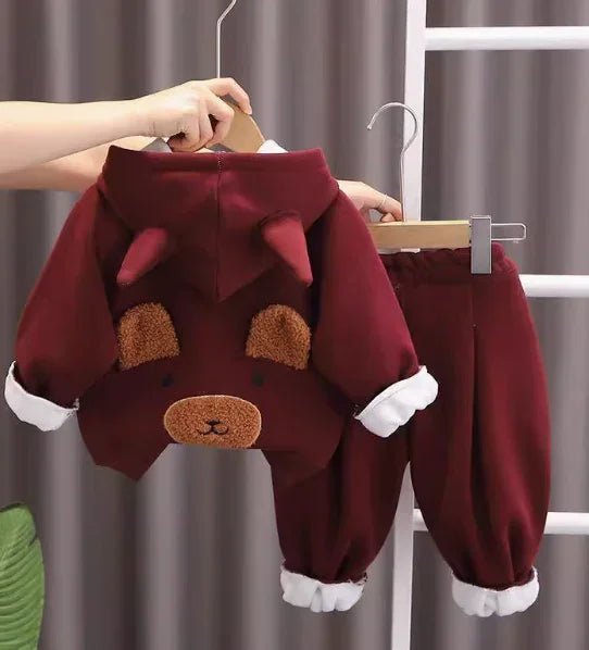 Bordo Pamuklu Çocuk Takım Rahat Esnek Bel Düğmeli Tasarım - MAKKA