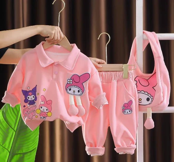 Canlı Pembe Çantalı Kız Çocuk Takımı Pamuklu Konforlu 1 - 6 Yaş - MAKKA