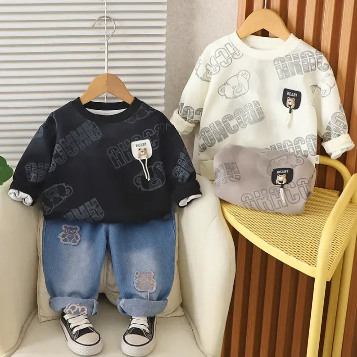 Pelüş Ayıcık Detaylı Sweat ve Nakışlı Jean Çocuk Takımı - MAKKA