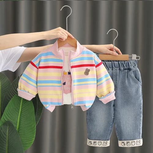3 Parçalı Unisex Renkli Çizgili Çocuk Takımı Rahat Spor Kombin - MAKKA