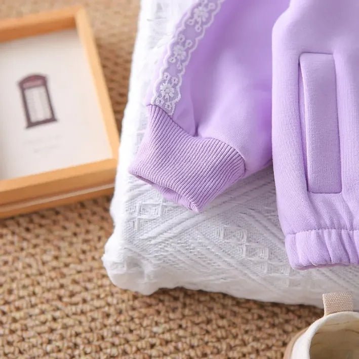 Dantel Detaylı 3 Parça Kız Çocuk Takımı - Rahat Pembe Lila - MAKKA