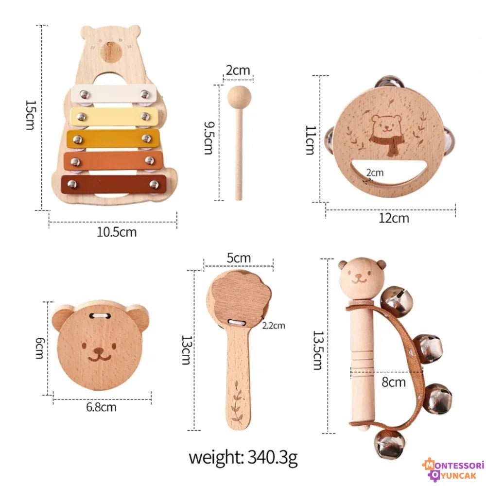 Doğal Ahşap 5 Parça Montessori Hediye Seti - Eğitici, Dayanıklı - MAKKA