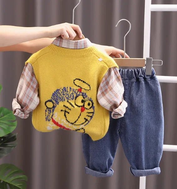 Enerjik Sarı 3 Parçalı Çocuk Takımı - Gömlek Pantolon Sweat - MAKKA