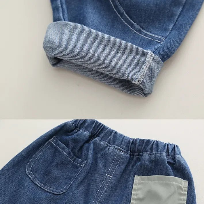 Erkek Çocuk 2 Parça Kot Takım Rahat Düğmeli Cepli Pantolon - MAKKA