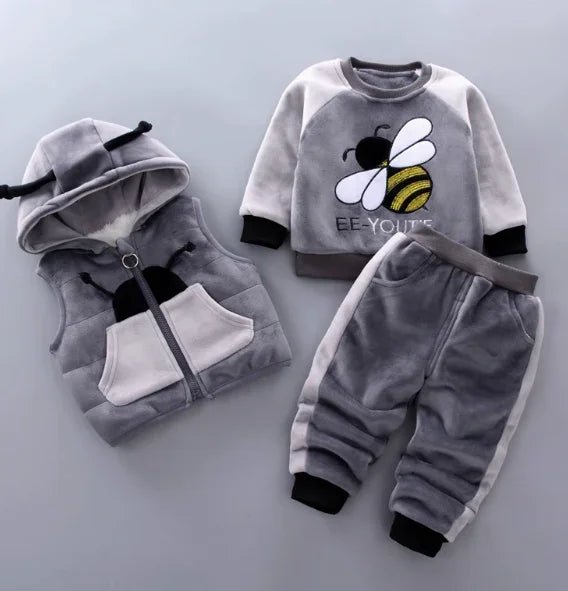 Gri Arı Desenli 3 Parça Çocuk Takımı Yumuşak Konforlu Kesim - MAKKA