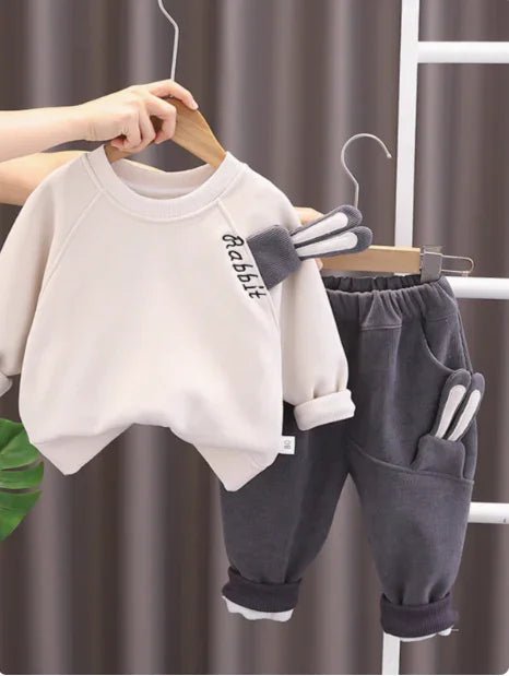 Gri Tavşan Desenli Yumuşak Pamuklu Çocuk Takım 1–5 Yaş - MAKKA