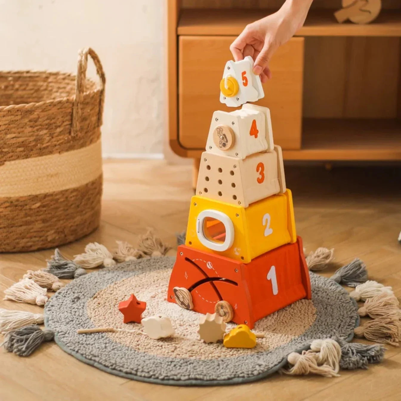 Montessori Ahşap Eğitici Yapı Blokları - 50 Parça Motor Beceri Oyunu - MAKKA