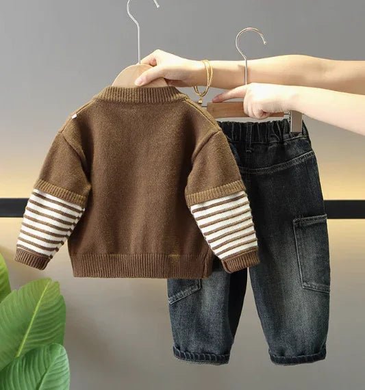 Kahverengi Ceketli Üç Parça Erkek Çocuk Takımı 1 - 6 Yaş - MAKKA