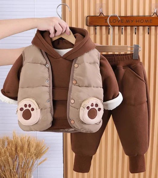 Kahverengi Çocuk 3 Parça Takım - Yumuşak Rahat Ceket Üst Alt - MAKKA