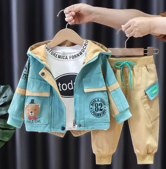 Kapşonlu 3 Parçalı Erkek Çocuk Takımı Yumuşak Esnek 1 - 5 Yaş - MAKKA