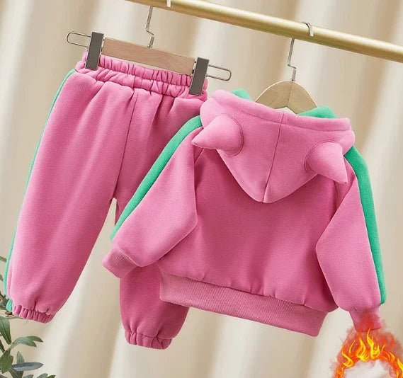 Kapşonlu Pembe Kız Çocuk Takımı Yumuşak Pamuklu Konforlu - MAKKA