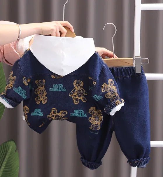 Kapüşonlu 3 Parçalı Çocuk Kot Takımı Rahat Dayanıklı Şık Tasarım - MAKKA