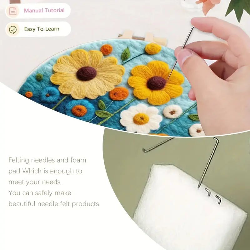 Keçeleme İğne Seti 20cm Yuvarlak Kasnak Köpük Pedli Renkli Polar - MAKKA