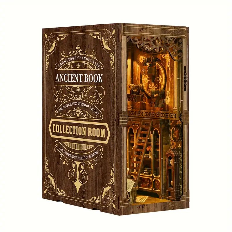 Koyu Kahverengi Ahşap 3D Kitap Köşesi Mini Dollhouse Kiti - MAKKA