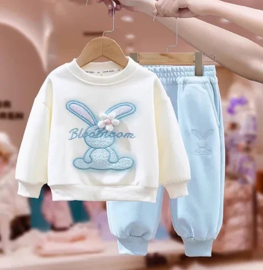 Mavi Beyaz Kız Çocuk Takım Pamuk Karışımlı Rahat Kışlık - MAKKA