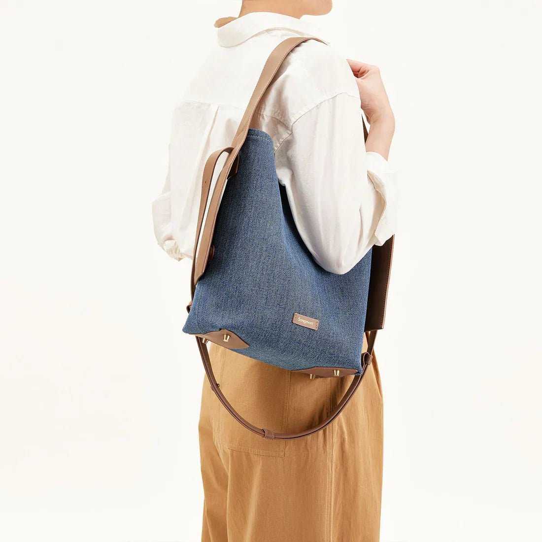 Orta Boy Drippa Süet Tote Çanta Geniş Hacimli Şık Omuzlu Kot Denim Renk - MAKKA