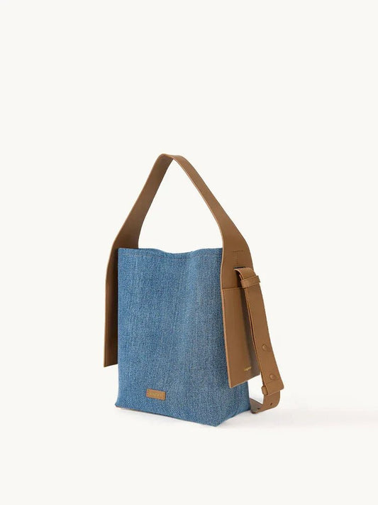 Orta Boy Drippa Süet Tote Çanta Geniş Hacimli Şık Omuzlu Kot Denim Renk - MAKKA