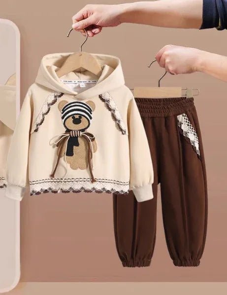 Pamuklu Beyaz Kahverengi Kız Çocuk Alt - Üst Takım 2 - 7 Yaş - MAKKA