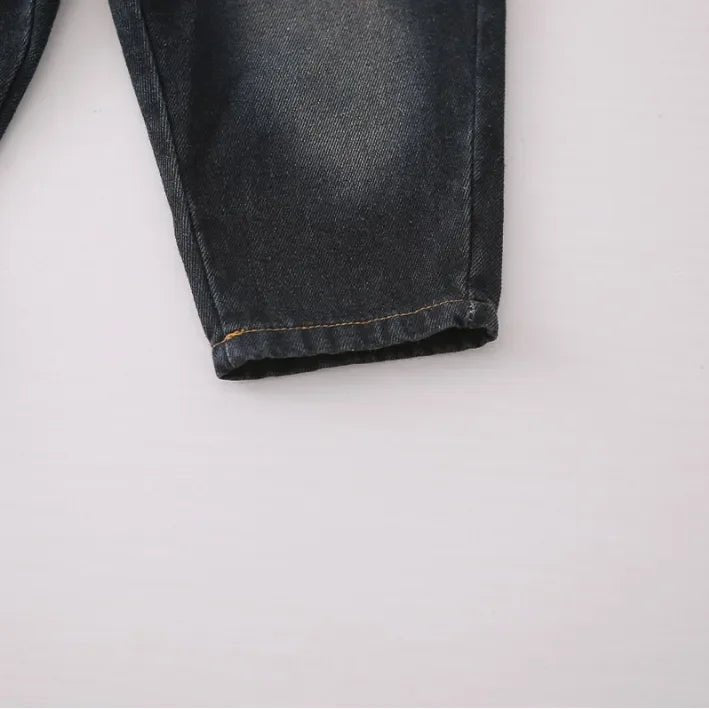 Peluş Kapüşonlu Erkek Çocuk Takımı Kot Pantolonlu Rahat Set - MAKKA