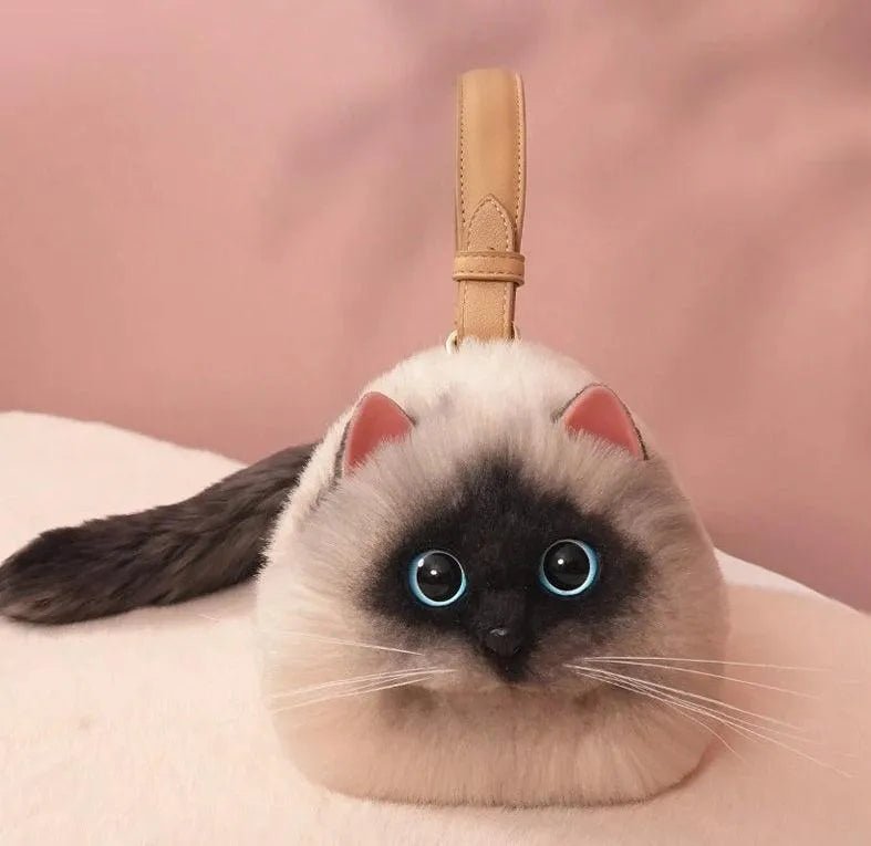 Peluş Kedili Omuz Çantası Gerçekçi Tüylü Tasarım Geniş Hacim - MAKKA
