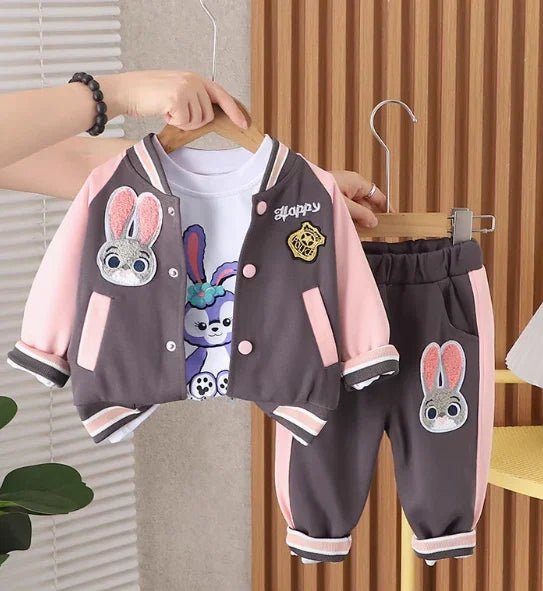 Pembe 3 Parçalı Kız Çocuk Takım Yumuşak Nefes Alan Kumaş - MAKKA