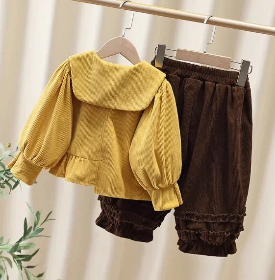 Sarı Kahverengi Kadife Kız Çocuk Takım 2–7 Yaş Yumuşak Esnek - MAKKA