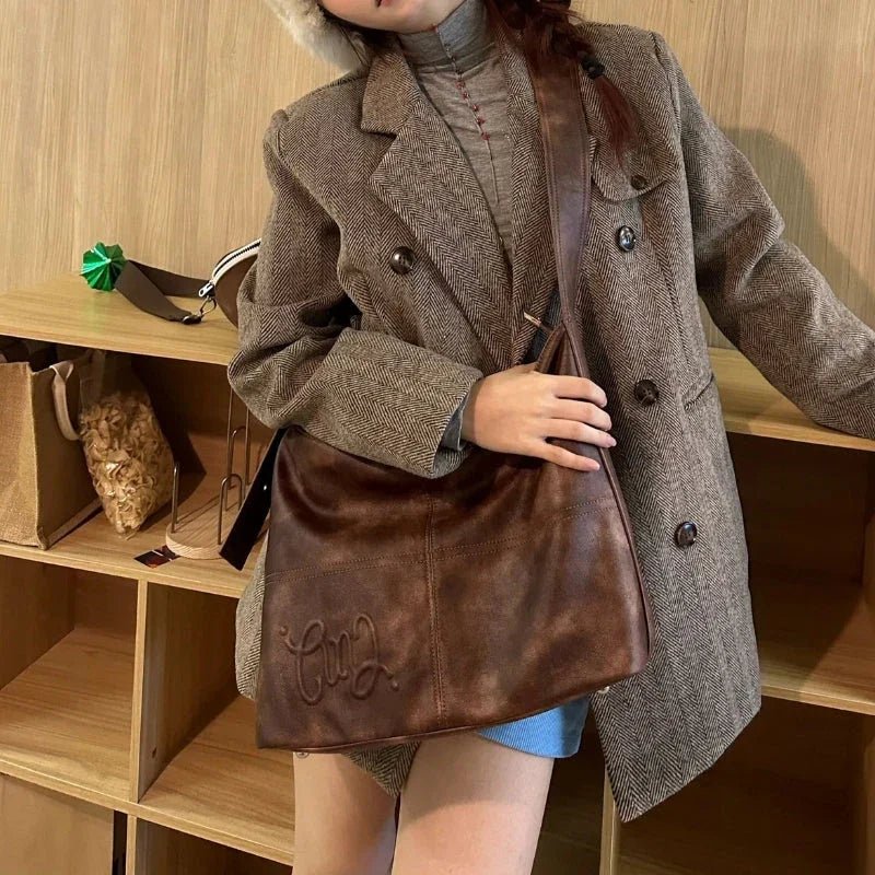 Suni Deri Retro Kadın Tote Çanta 33x25x13,5 cm - MAKKA