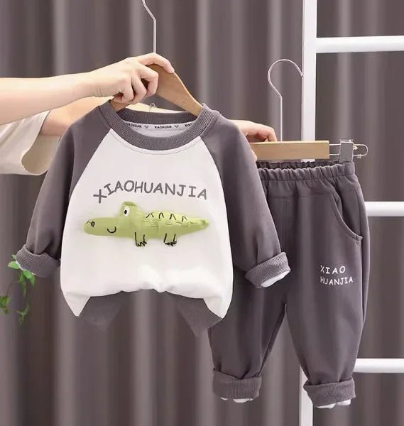 Timsah Baskılı Gri Çocuk Takımı – Yumuşak Esnek Rahat Kesim - MAKKA