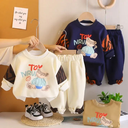 Unisex Ayıcık Baskılı Rahat 2'li Çocuk Sweatshirt Pantolon Takımı 1 - 5 Yaş - MAKKA
