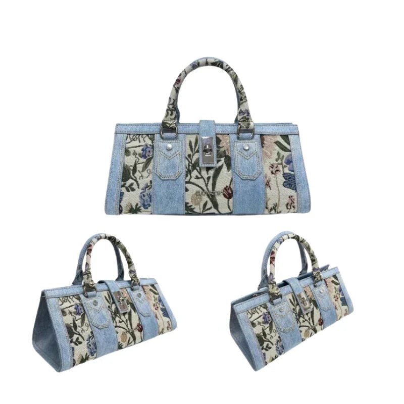 Vintage Kadın Denim Panel Detaylı Mini Omuz Çantası - MAKKA