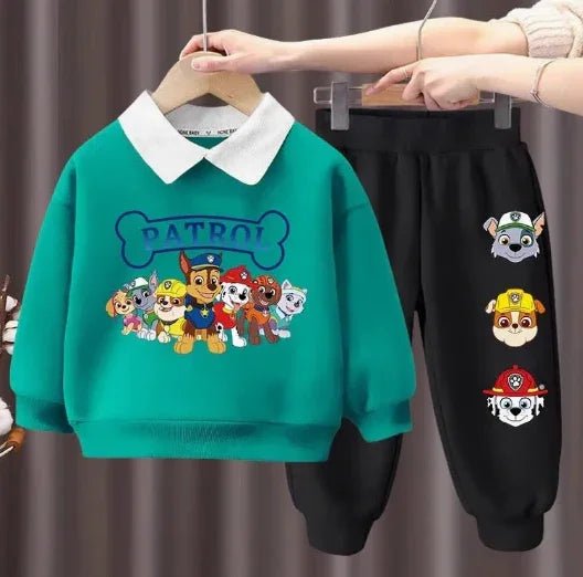 Yeşil - Siyah Polo Yaka Çocuk Takımı Pamuklu Rahat 2 - 7 Yaş - MAKKA