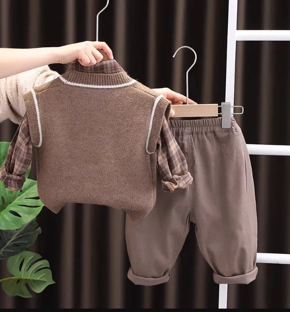 Yumuşak Kahverengi 3 Parçalı Çocuk Takımı Bel Lastikli 10Ay - 5Yaş - MAKKA