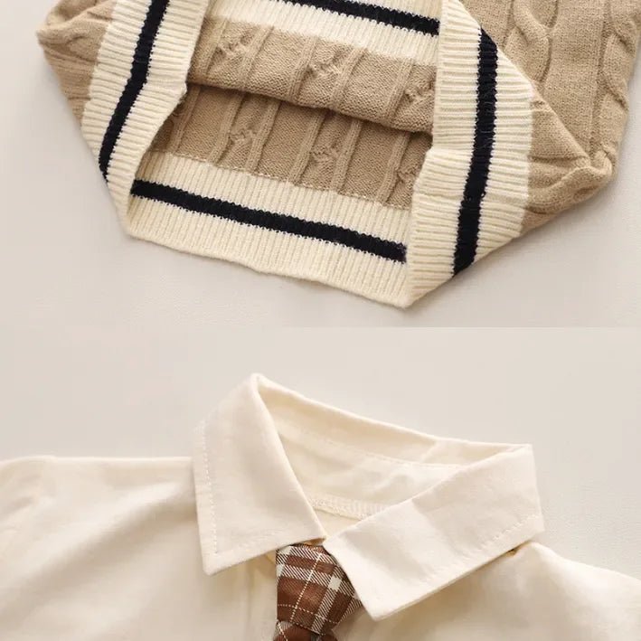 1 - 5 Yaş Erkek Çocuk 3 Parça Takım Şık Örgü Yelek - MAKKA