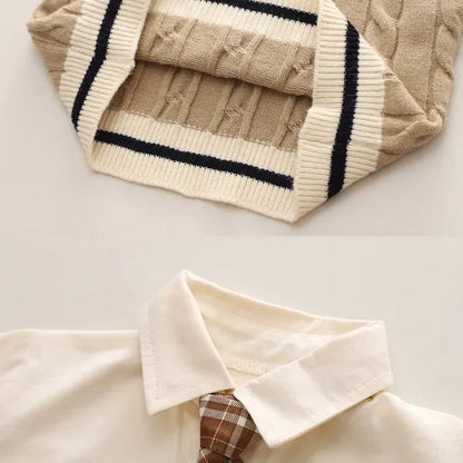 1 - 5 Yaş Erkek Çocuk 3 Parça Takım Şık Örgü Yelek - MAKKA