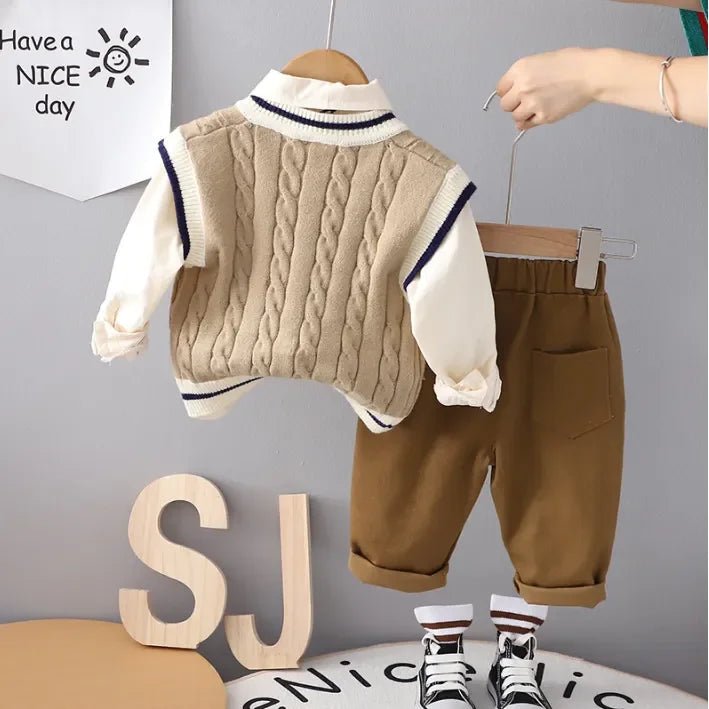 1 - 5 Yaş Erkek Çocuk 3 Parça Takım Şık Örgü Yelek - MAKKA